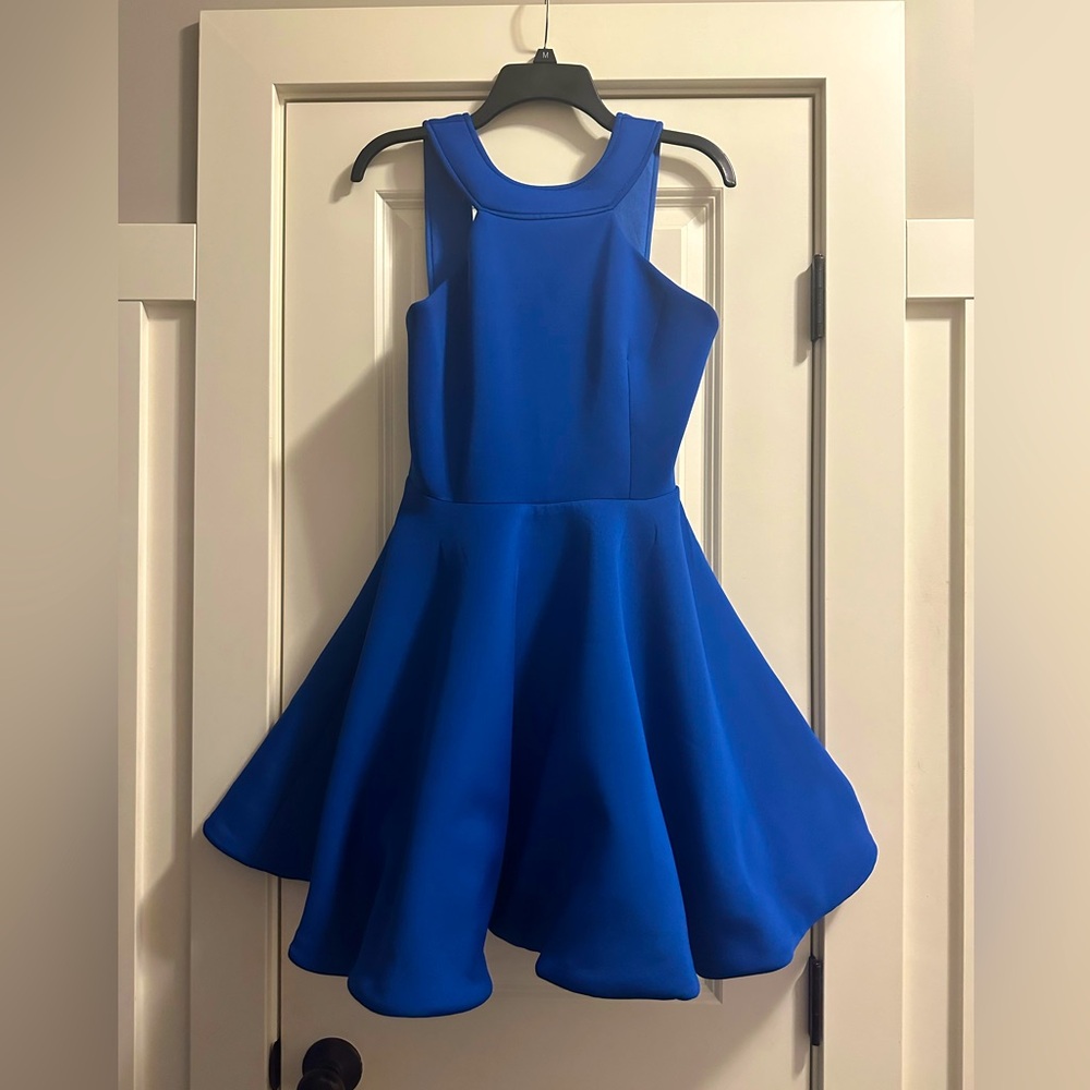 Blue Scuba Fabric Fit & Flare Stretch Dress